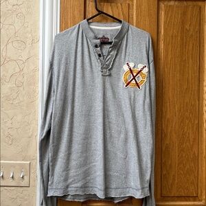 Red Jacket Gray Crewneck with Logo. Chicago Blackhawks Henley. Vintage look.